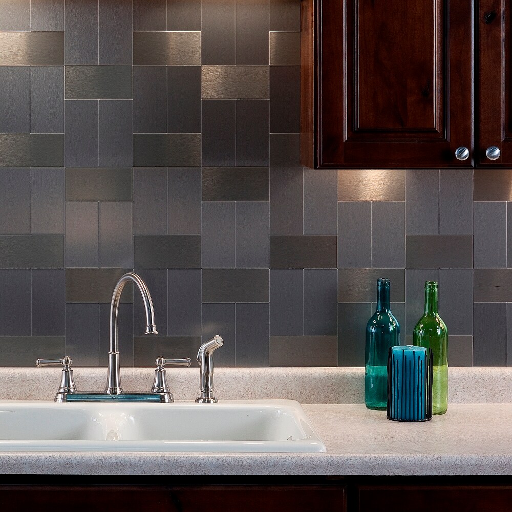 Aspect Metal Peel and Stick Brushed Stainless Metal Wall Tiles - Easy to  Use - Ideal for Backsplash, Walls, Cabinets - Modern Style - Silver Finish  in the Tile department at